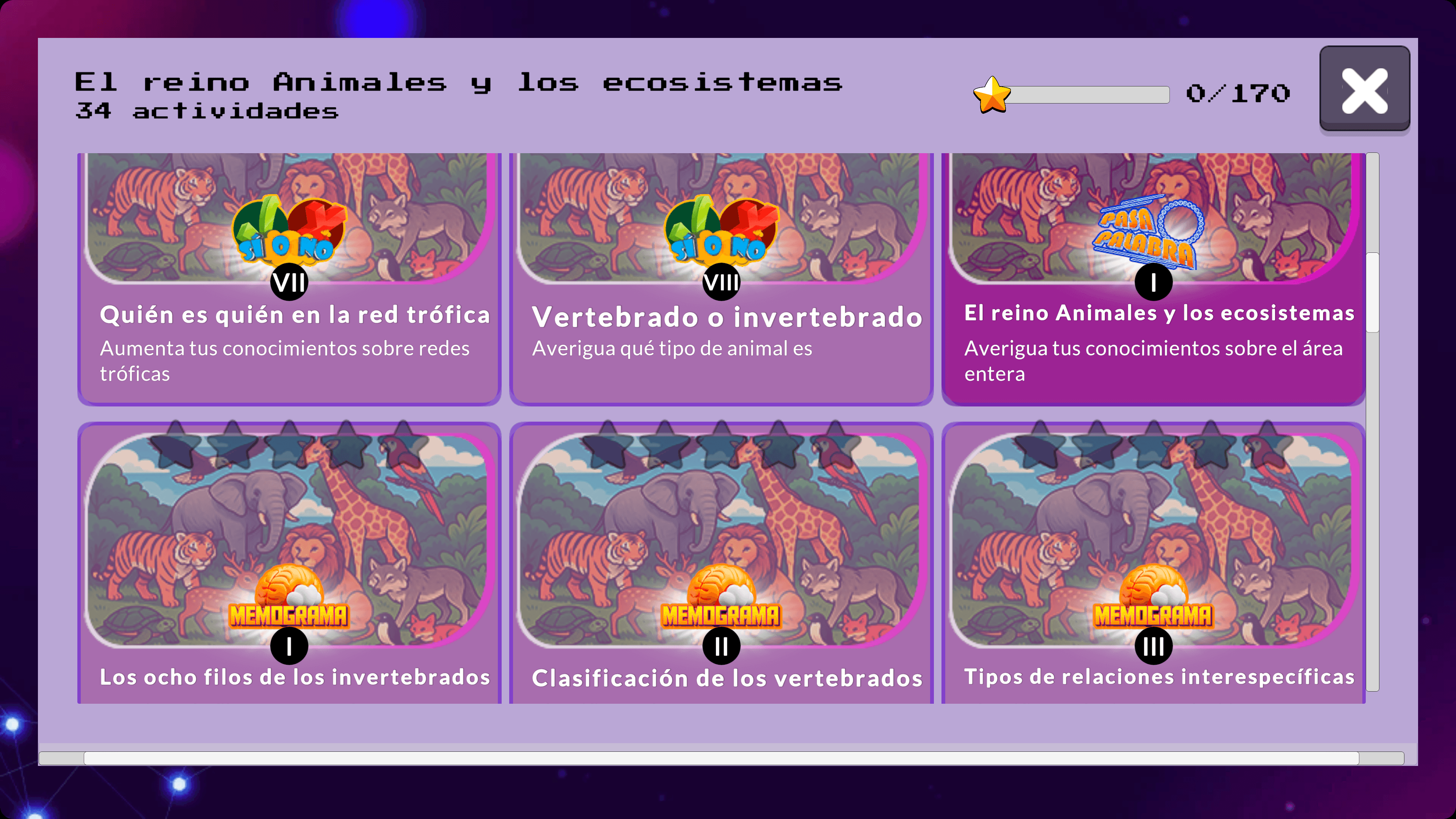 Vista de una actividad de NeoDogma para alumnado.